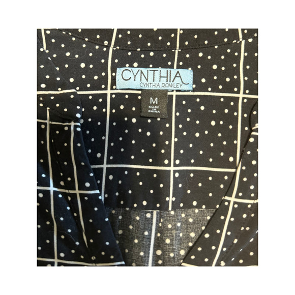 Cynthia Rowley Women Black and White Dotted Print Blouse Long Sleeve - Picture 4 of 6